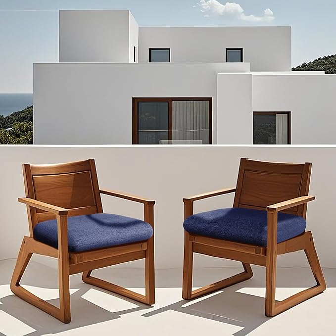 Codi Patio Chair Cushions 19x19 Inch, Waterproof Seat Cushion for Outdoor Furniture with Textured Fabric, Handles & Adjustable Straps, Fade Resistant - Set of 2, Navy Blue