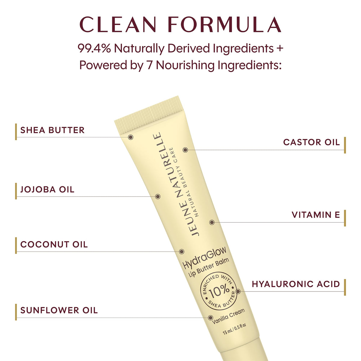 Vanilla Cream Lip Butter Balm, Made in Italy,Sheer Tint & Shine, Silicone Donut Applicator, Leak-Lock Cap, With Shea Butter, 15ml