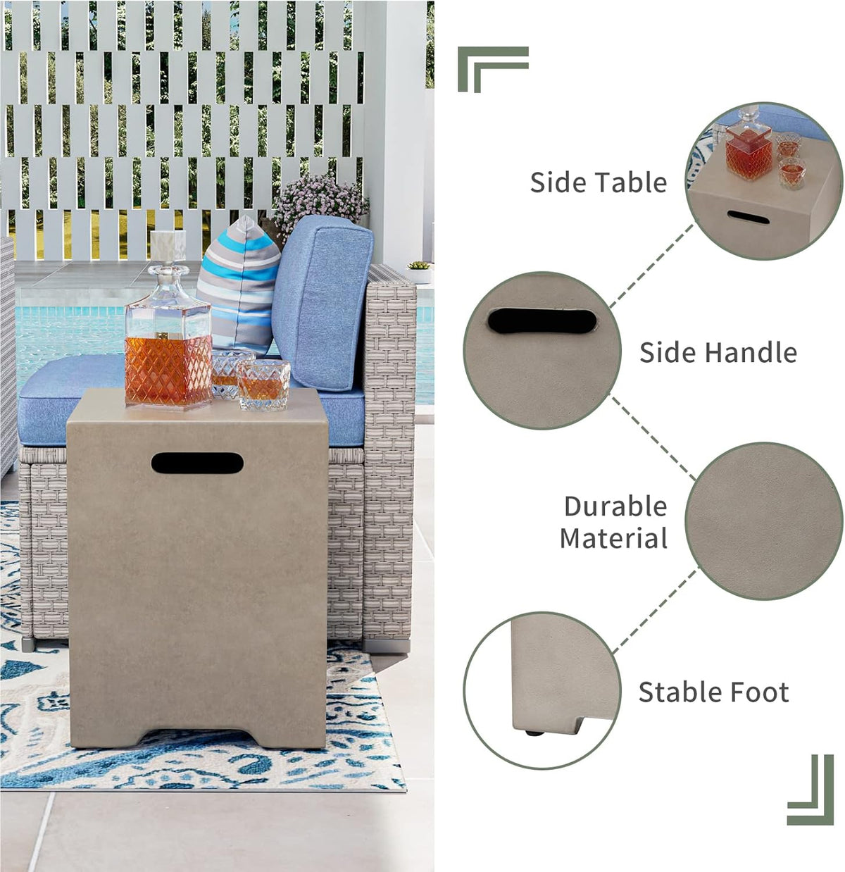 COSIEST 2-Piece Outdoor Propane Firepit Table Set w Tank Table, CSA Certified 42" Fire Table CSA Certified, 50,000 BTU w Gray Round Base,Wind Guard and 16 inches Tank Side Table 20lb for Garden,Pool