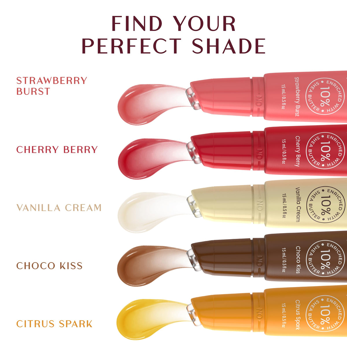 Vanilla Cream Lip Butter Balm, Made in Italy,Sheer Tint & Shine, Silicone Donut Applicator, Leak-Lock Cap, With Shea Butter, 15ml