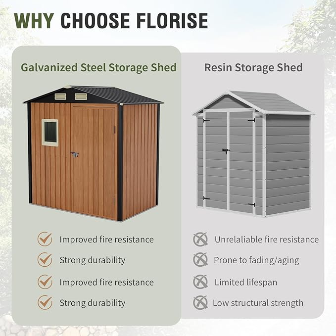 Outdoor Storage Shed 6x4 Ft, Lockable Metal Garden Shed with Window, Tool Shed Tiny House Vertical Outside Storage Building for Backyard, Lawn, Patio, Bike
