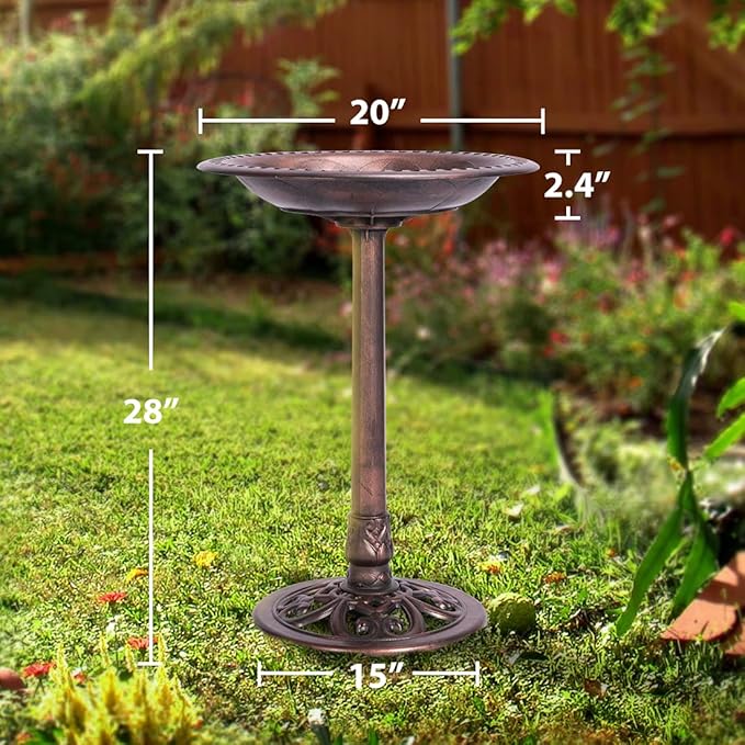 VIVOHOME 28 Inch Height Polyresin Lightweight Antique Outdoor Garden Bird Bath Bronze