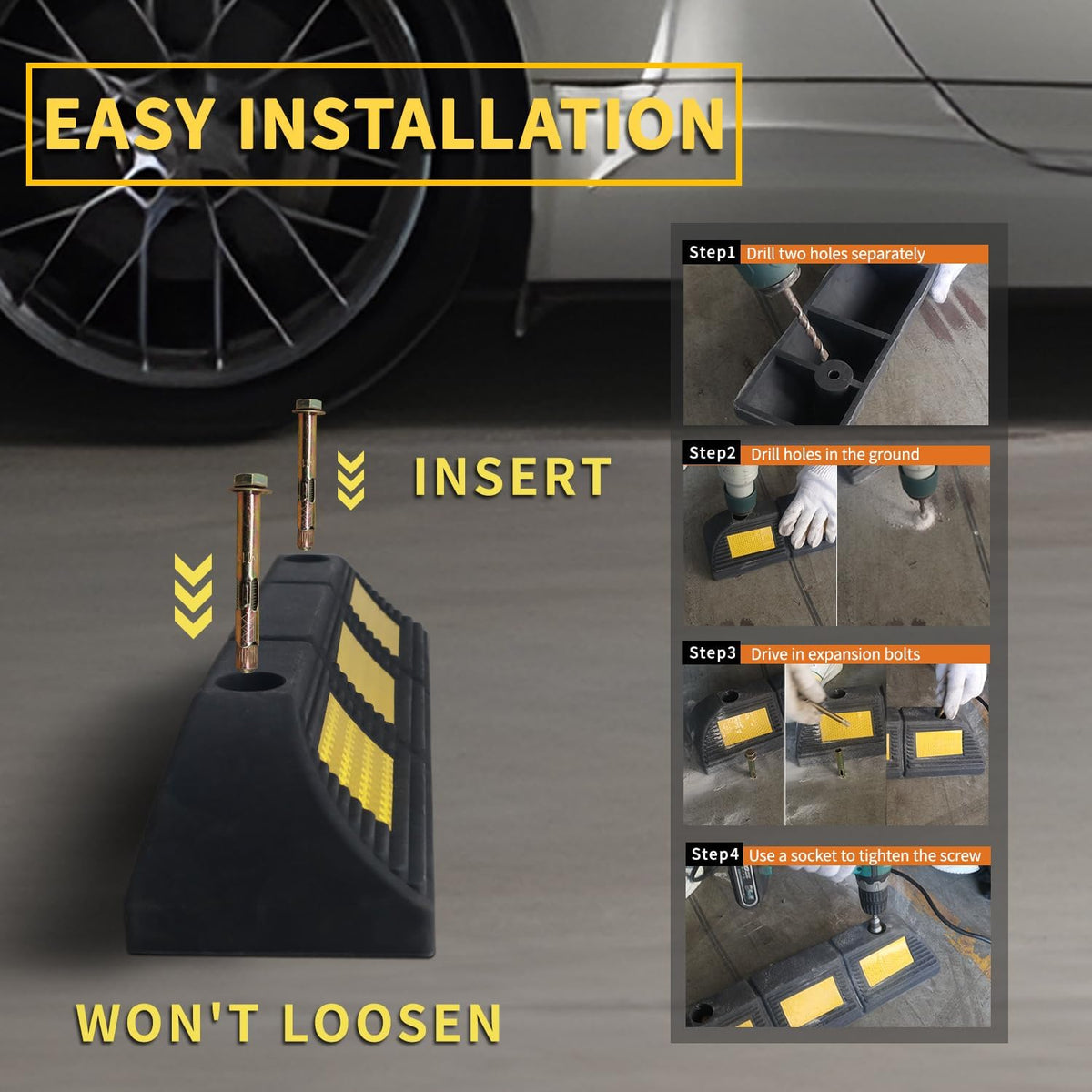 Parking Stopper for Garage Floor, Heavy Duty Rubber Car Wheel Curb Stoppers Bumpers Block for Your Vehicle, Parking Aid Gadgets Tire Stops for Home Garage Wall, Parking Lot & Driveway 1 Pack