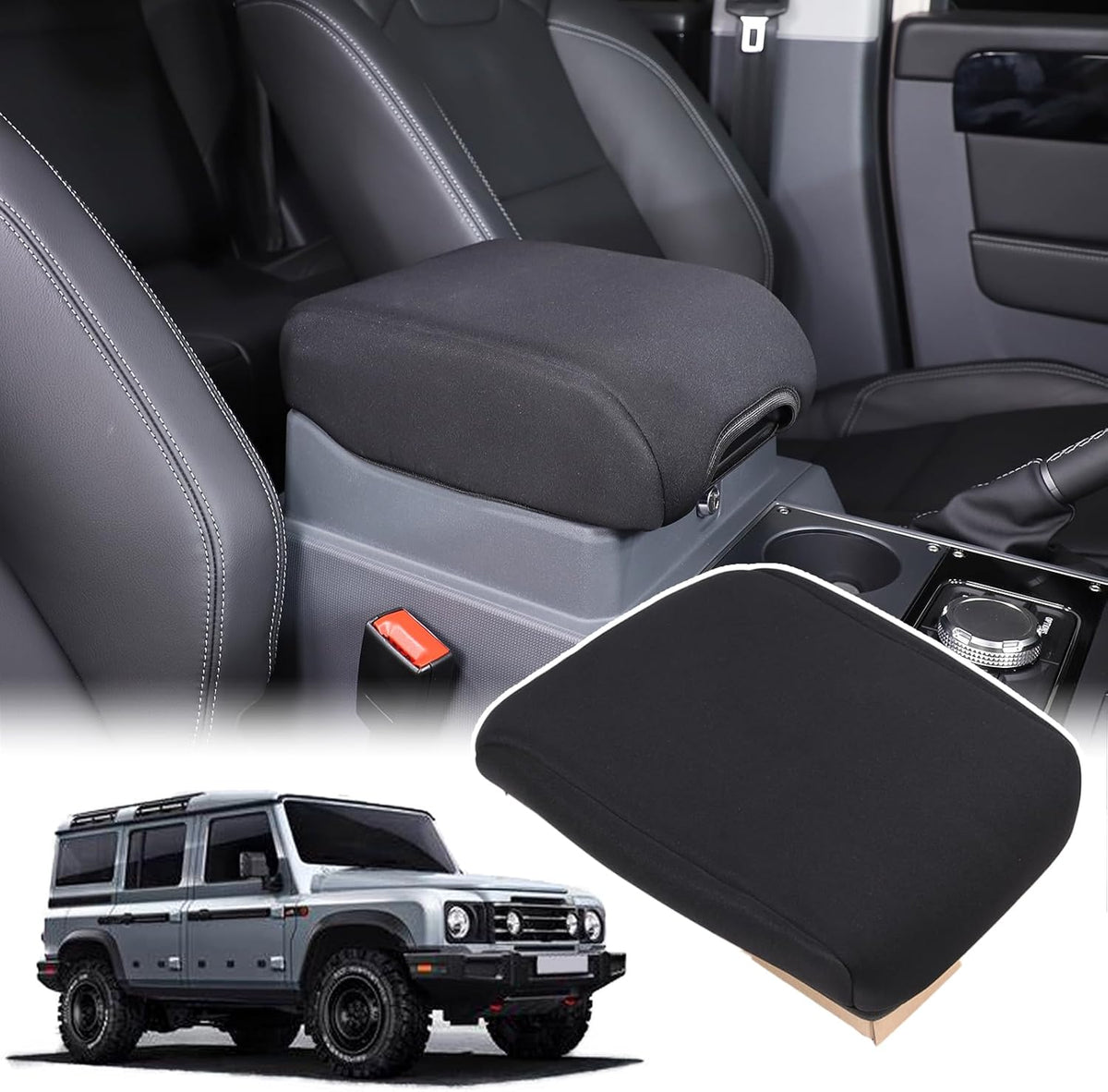 Car Armrest Box Cover Protector Compatible with Ineos Grenadier 2020-2024 Center Console Lid Protector Cover Original Customized Armrest Cover (Black)
