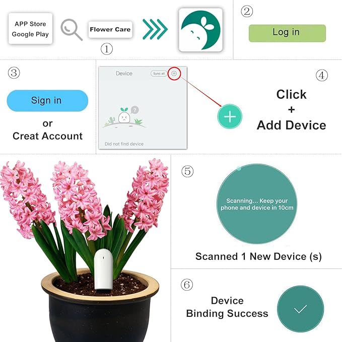 Soil Moisture Meter 4 in 1,Plant Water Monitor,Automatically detect Moisture/Temperature/Light/Fertility,Can Connect to Mobile Phone via Bluetooth,Hygrometer Sensor for Indoor Plants (2pc)