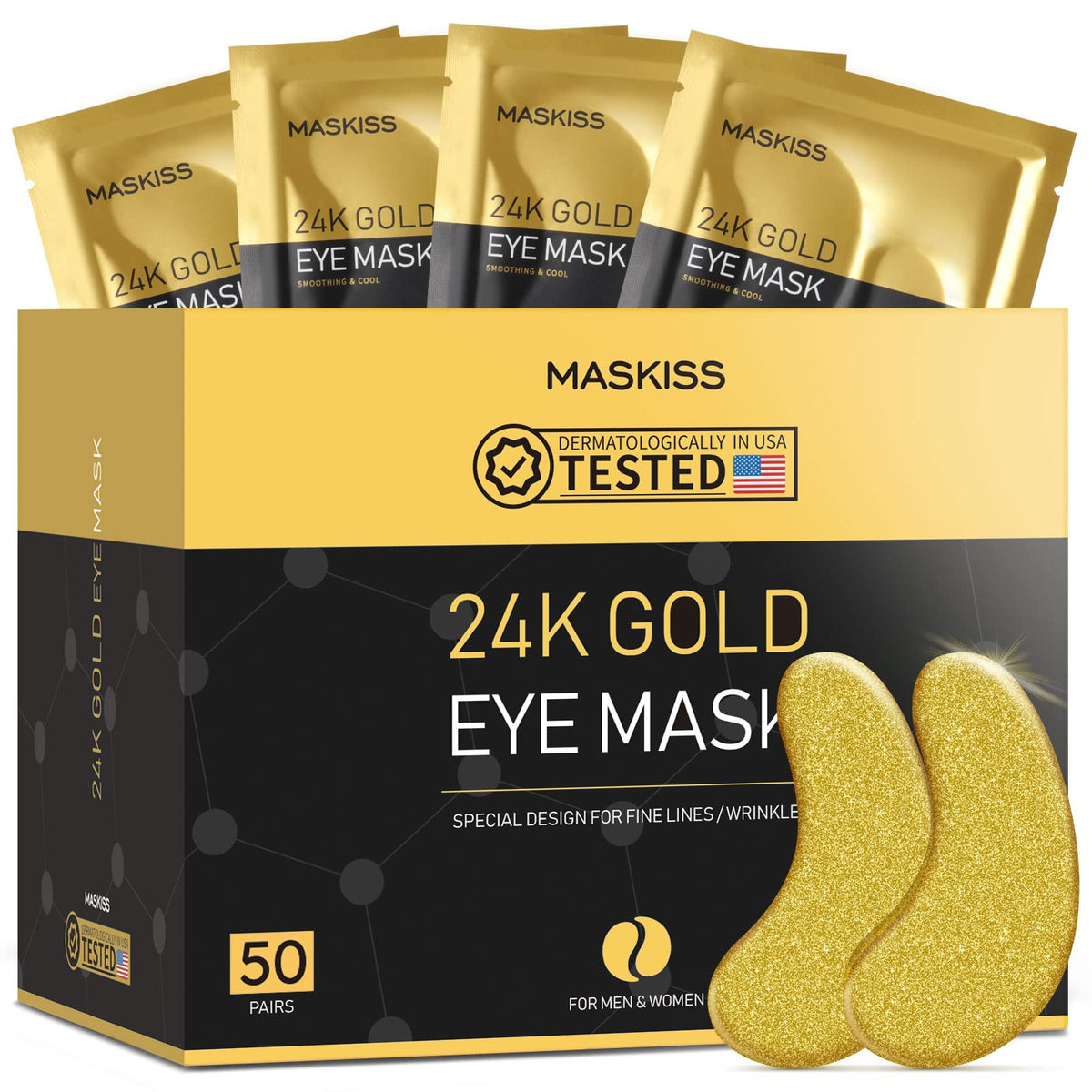 Maskiss 24K Gold Under Eye Patches (50 Pairs), Eye Mask, Collagen Skin Care Products, Eye Patches For Puffy Eyes, Eye Masks For