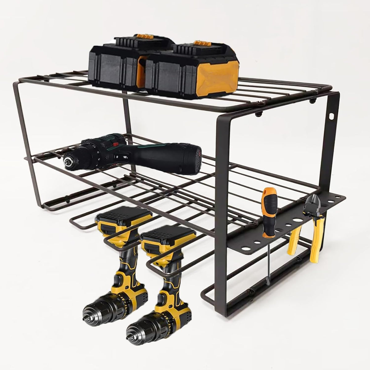 Tool Organizer, Power Tool Organizer Wall Mount with 3 Layers Tool Storage Rack for Drill Holders (Medium)