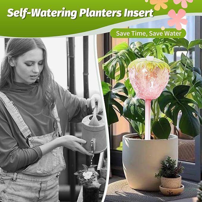 Plant Watering Globes, 2pcs Self Watering Planter Insert, Glass Watering Bulbs for Indoor Outdoor Plants, Mushroom Top-Fill Plant Watering Devices for Travel Vacation While Away