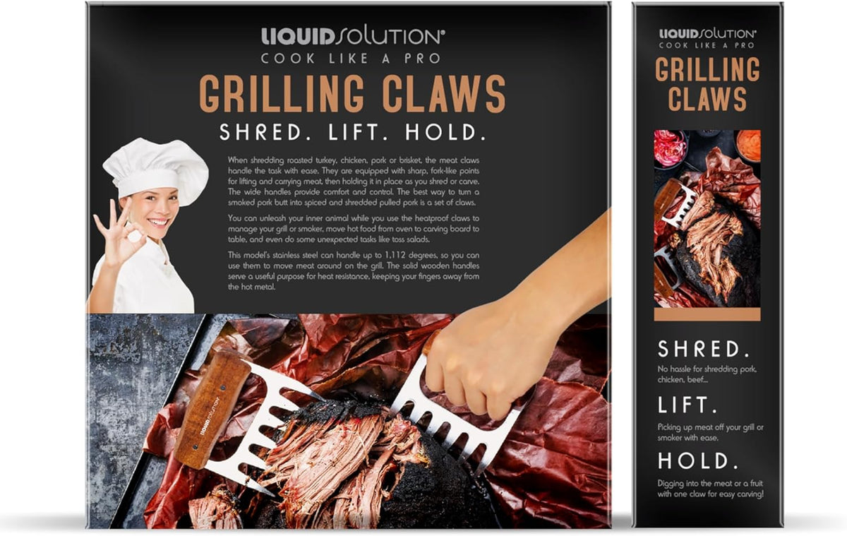 Premium 18/8 Stainless Steel Meat Shredder Claws with Wooden Handles: Effortlessly Shred, Pull, and Serve Pork, Turkey, Chicken, and Brisket!