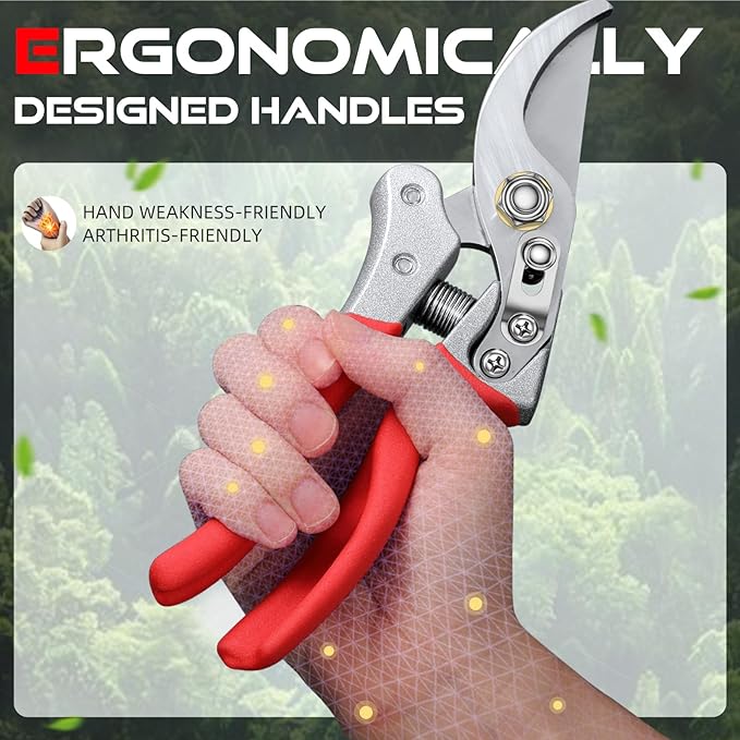 Pruning Shears for Gardening - DECERK 8.5" Professional Bypass Garden Scissors & Clippers, Heavy Duty Hand Held Pruners for Branch & Tree Trimming, Gardening Gifts for Women Men, 2025 Gardener Tools