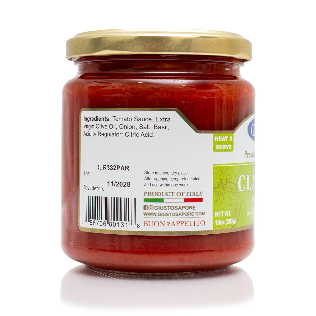 Giusto Sapore Traditional Organic Tomato Basil Italian Pasta Sauce 10oz - All Natural Non GMO Italian Premium Gourmet Brand - Made in Italy and Family