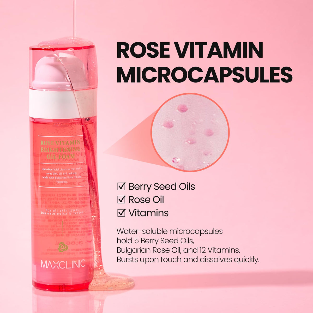 MAXCLINIC K Beauty Rose Vitamin Oil To Foam - Makeup Face Wash Cleanser