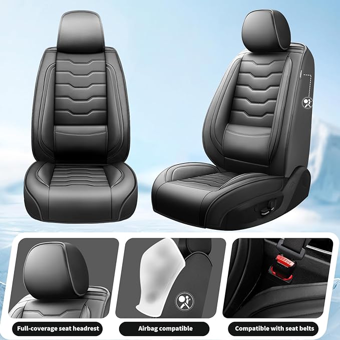 Fit Frontier Car Seat Covers Premium Leather for Nissan Frontier 2009-2025 2026. Waterproof， Breathable, Scratch-Resistant & All-Weather Seat Cushion Protector（Front Seat,Black