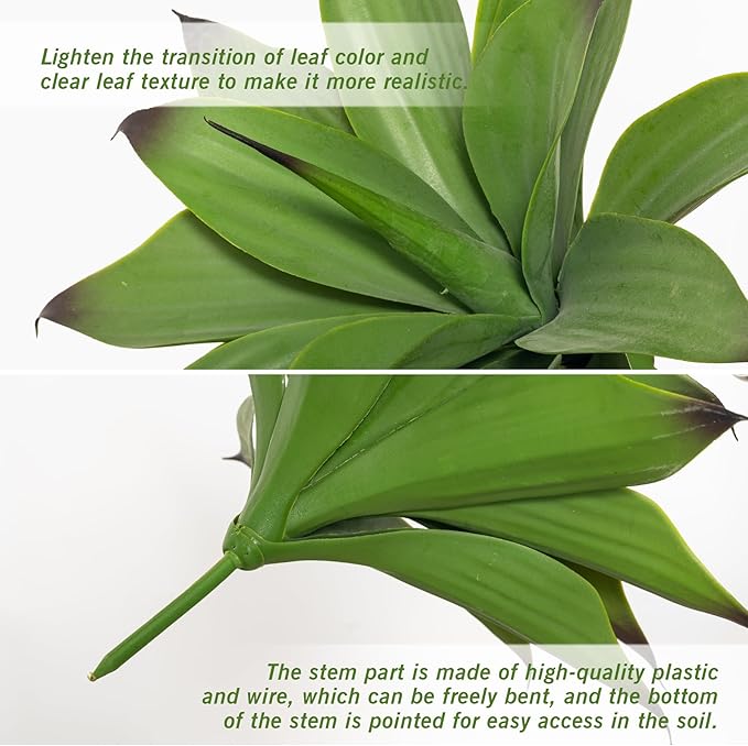 Fake Plants Artificial Agave Plants,Large UV Resistant Fake Agave Planters for Indoor and Outdoor Decorating Tropical Plant Succulents Greenery Indoor Decor13.8 (2Pack, Dark Green)