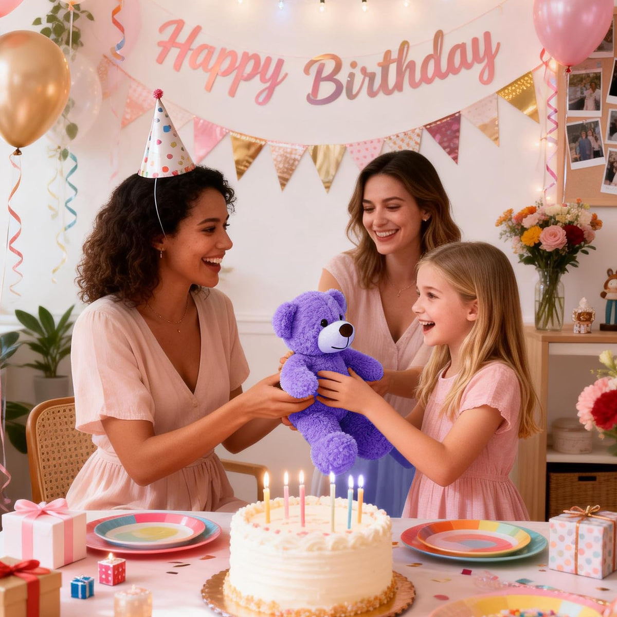 SRANWOW Plush Teddy Bear, 17.7 inch, Soft Stuffed Animal Toy, Available in White, Blue, Pink, Gray, Brown, Purple (Purple)