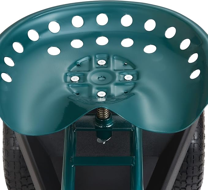 VEVOR Garden Cart Rolling Workseat with Wheels, Gardening Stool for Planting, 360 Degree Swivel Seat, Wagon Scooter with Steering Handle & Utility Tool Tray, Use for Patio, Yard, and Outdoors, Green
