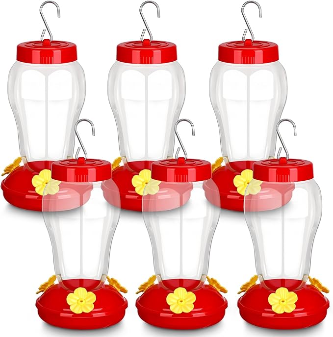 6 Pcs Hummingbird Feeder with Hanging Wires for Outdoor Hanging 16 oz Plastic Hummingbird Feeders Bird Feeder for Outside Wild Bird Feeder with 5 Feeding Ports for Home Garden Yard, Easy Filling