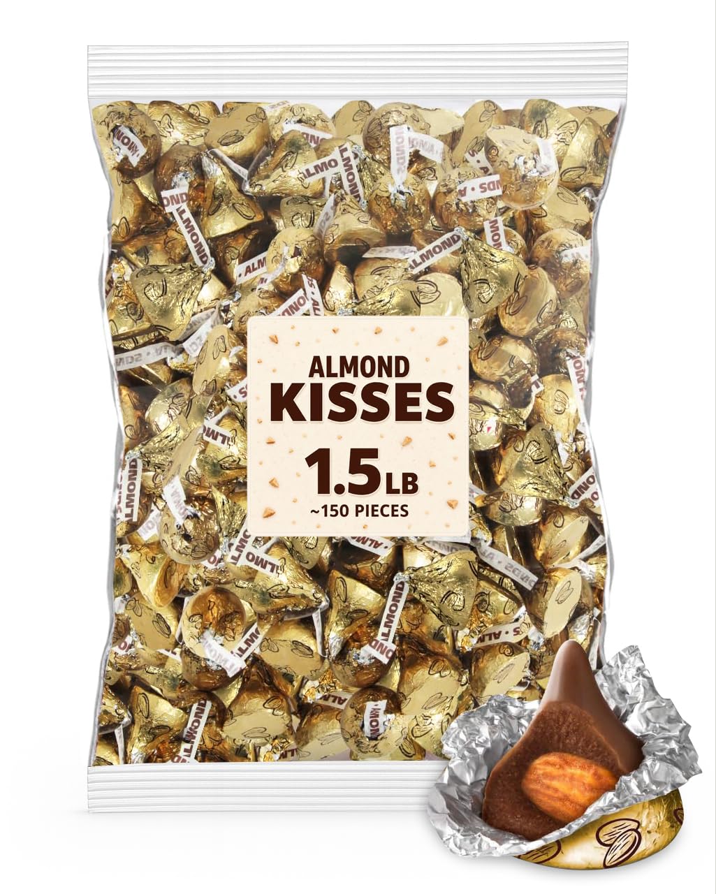 Milk Chocolate Almond Kisses Candy - 1.5 lb Bulk Bag - Chocolate Almond Kiss-Shaped Candy (Approx. 150 Pieces)