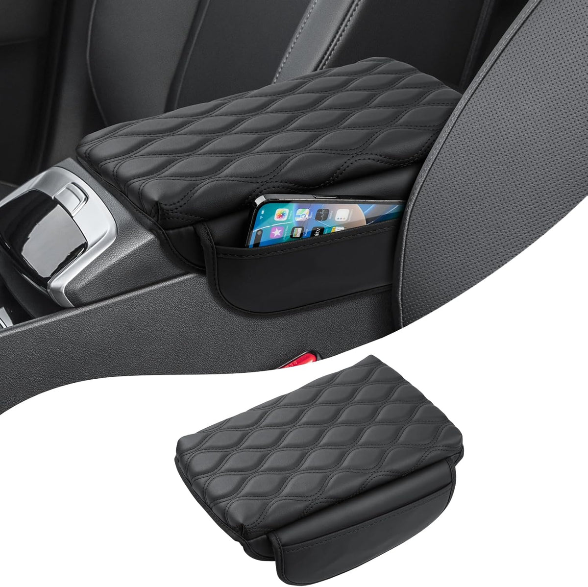 Autorder Center Console Cover for 2022-2025 2026 Hyundai Santa Cruz Accessories Armrest Cushion Cover with Pockets Storage Bag Nappa Leather Middle Console Covers Anti-Scratch Cushion Pad
