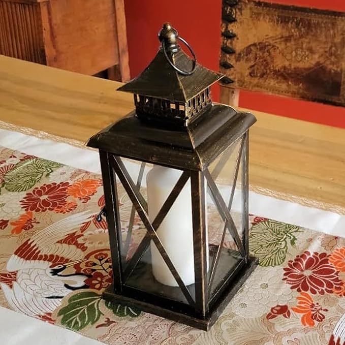 DECORKEY Lantern Decorative Indoor & Outdoor, Large Hanging Candle Lanterns Home Decor, Vintage Metal Candle Holders for Front Porch Patio Wedding Party, Halloween Christmas Decorations (Black)