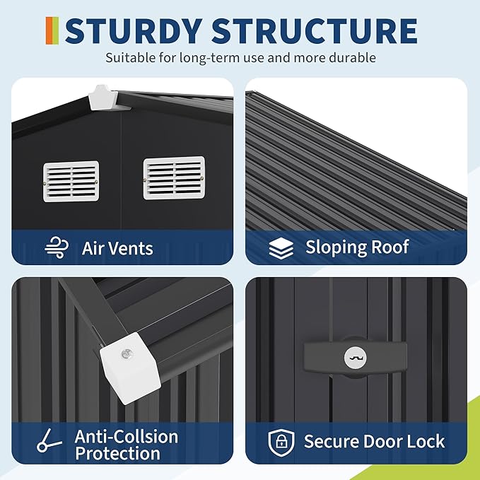 6x8 FT Metal Storage Sheds Outdoor, Metal Yard Sheds MetalGarden Shed Kit, MetalTool Shed with Lockable Door, Utility Buildings with Air Vent for Backyard Garden Patio Lawn