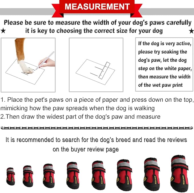 QUMY Dog Shoes for Large Dogs, Medium Dog Boots & Paw Protectors for Winter Snowy Day, Summer Hot Pavement, Waterproof in Rainy Weather, Outdoor Walking, Indoor Hardfloors Anti Slip Sole Red Size 4