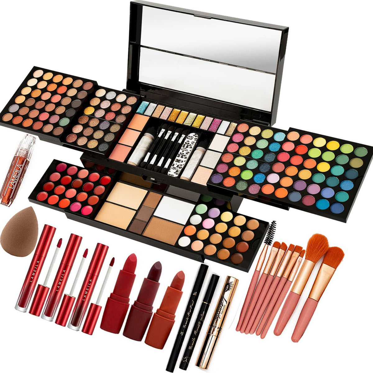 187 Colors Professional Makeup Palette - All-in-One Kit With Eye Shadows, Lipsticks, Mascara, Foundations, Blushes, Brow Pencils, Nail File - Makeup Gift Set for Women and Girls