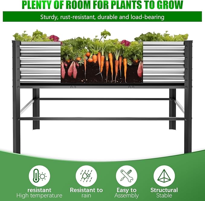 Doniks Raised Garden Bed with Legs, 48×48×32in Large Outdoor Metal Galvanized Garden Planting Box,1000lb Capacity for Vegetables Lawn Green Flowers, Fruits, Terrace
