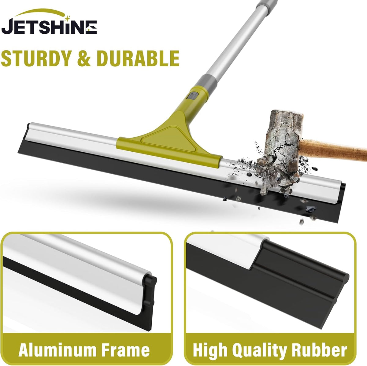 60'' Floor Squeegee Heavy Duty Scrubber with Telescopic Pole, Long Handle Squeegee for Floor with Rubber Blade, Broom for Concrete Floor Shower Tile Glass Pool Garage -17in