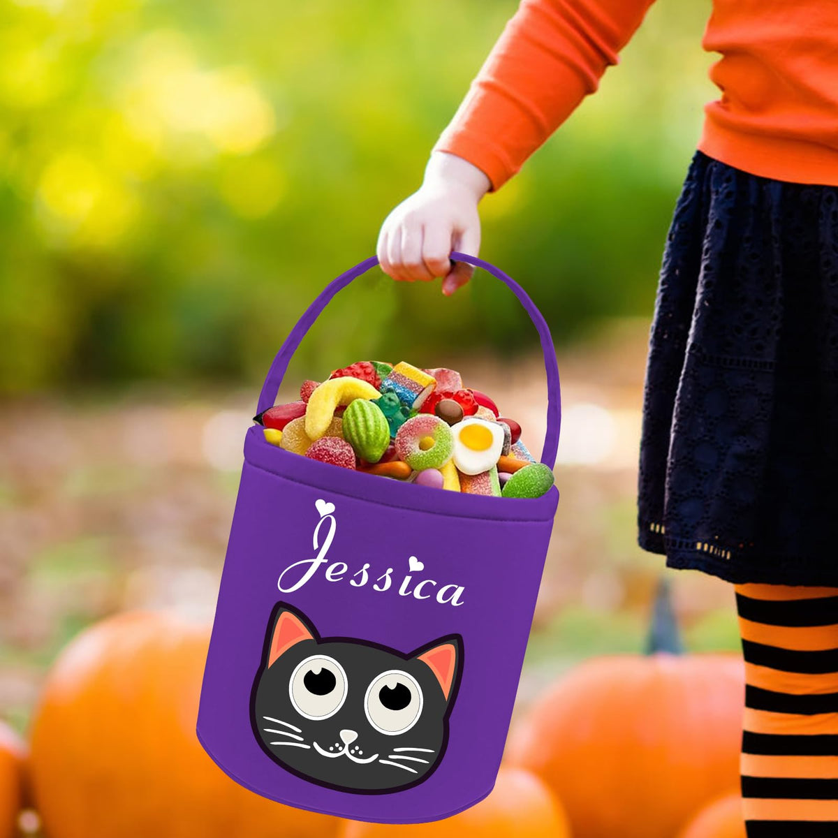 Personalized Halloween Bucket with Name Custom Halloween Trick or Treat Basket Bag Customized Candy Buckets Gift for Kids Boys Girls Black