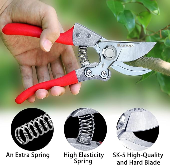 Kynup Pruning Shears, Gardening Scissors, Pruners for Gardening, Garden Grass Clippers Hand Hedge Shears, Heavy Duty Garden Tools(Red)