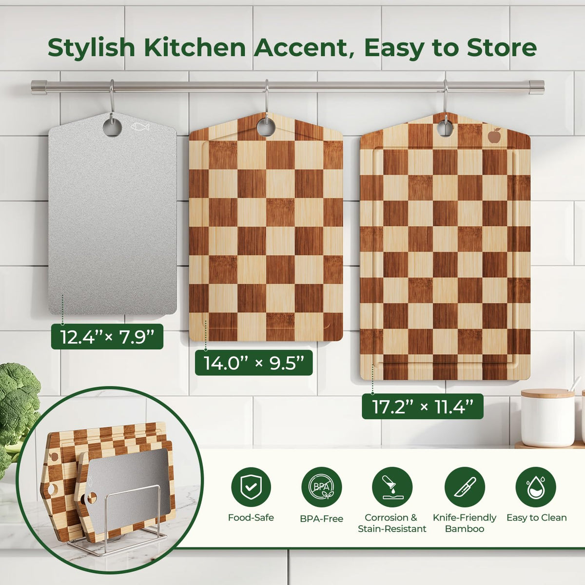 Pure Titanium Cutting Board, Bamboo Cutting Boards Set for Kitchen