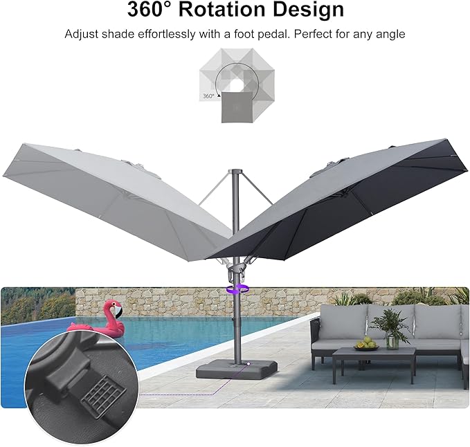 PURPLE LEAF 9' X 12' Left-right Tilting Outdoor Patio Umbrella Swivel Offset Cantilever Heavy Duty Rectangle Aluminum Umbrella with UV Resistant for Deck Pool Patio Backyard, Graphite Grey