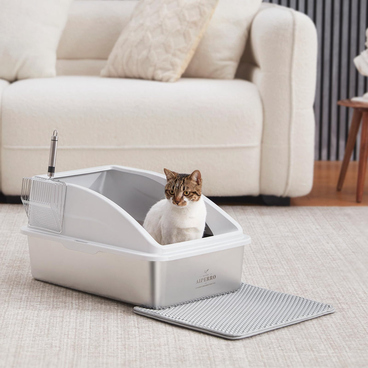 AIPERRO Stainless Steel Litter Box | XL Enclosed Cat Litter Boxes with Lid