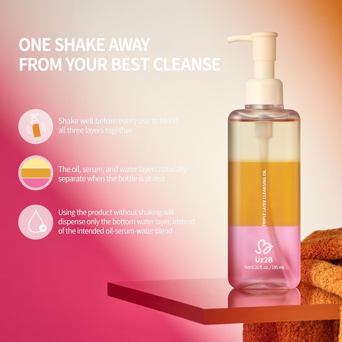 UZ2B Triple Layer Cleansing Oil | Makeup Remover | 185 ml / 6.26 fl. Oz.