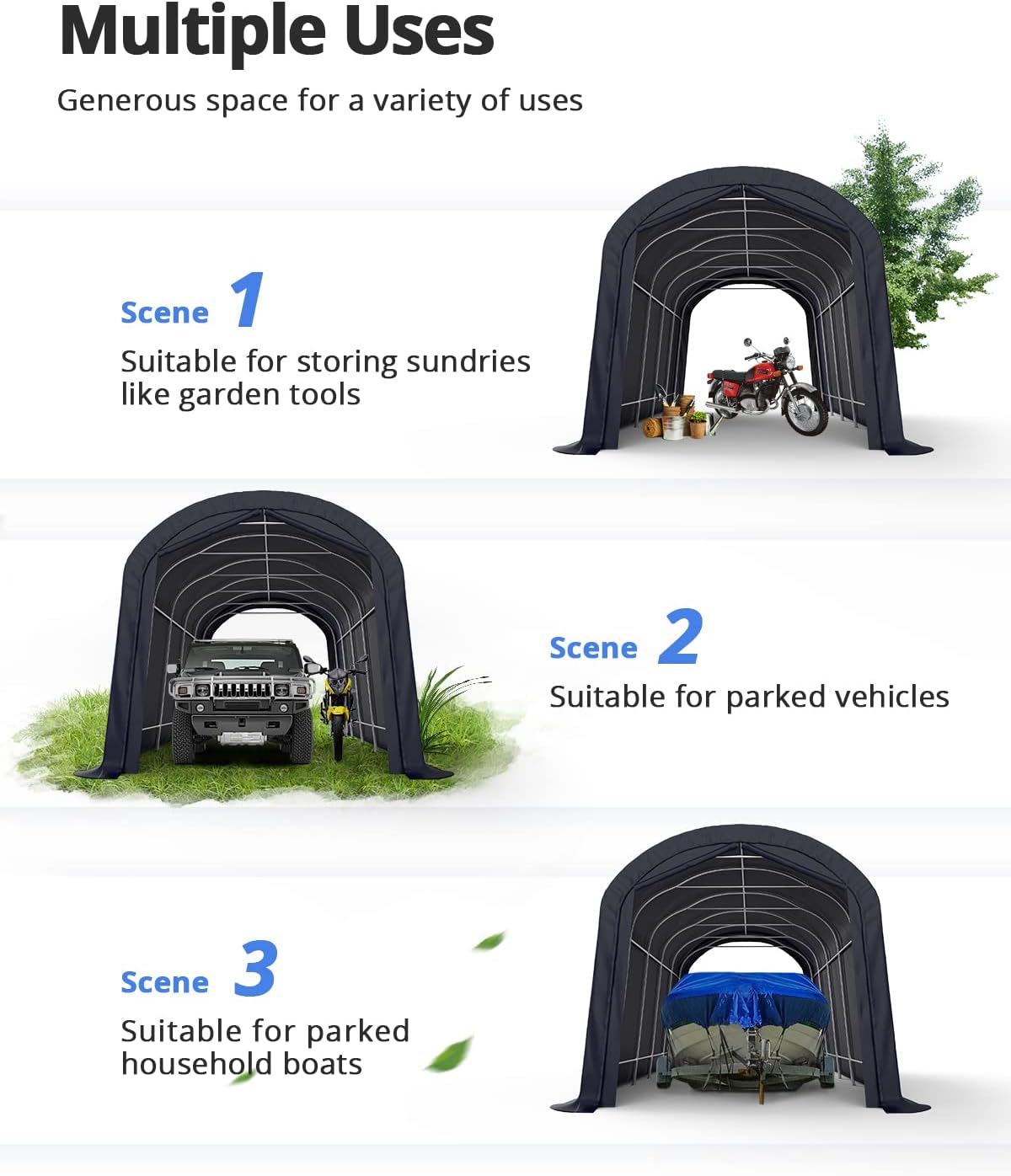 KING BIRD 12' x 20' Oval Pipe Heavy Duty Carport with Roll-up Ventilated Windows for SUV, Full-Size Truck and Boat, Round Style Anti-Snow Car Canopy Outdoor Boat Shelter with Reinforced Ground Bars