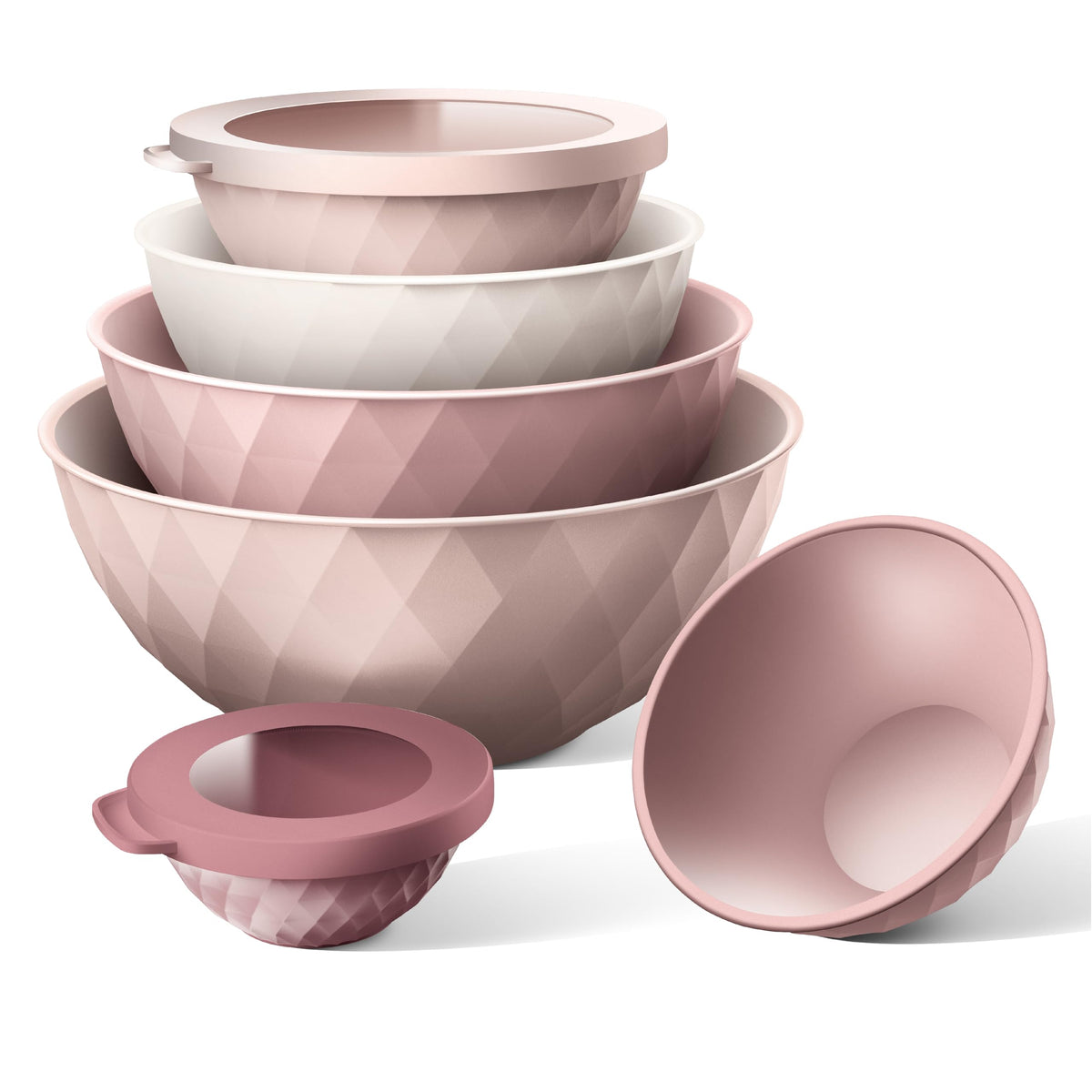 COOK WITH COLOR Mixing Bowls with Lids - 12 Piece Plastic Nesting Bowls Set includes 6 Prep Bowls and 6 Lids, Microwave Safe Mixing Bowl Set, Pink Diamond