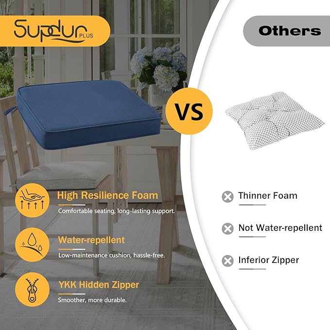 Outdoor Sunbrella Square Corner Seat Cushion, 18.5"x16"x3", Set of 4, Non Slip Seat Cushion Pads with Removable Cover for Patio Furniture, Garden Yard Lawn, Specrtum Indigo