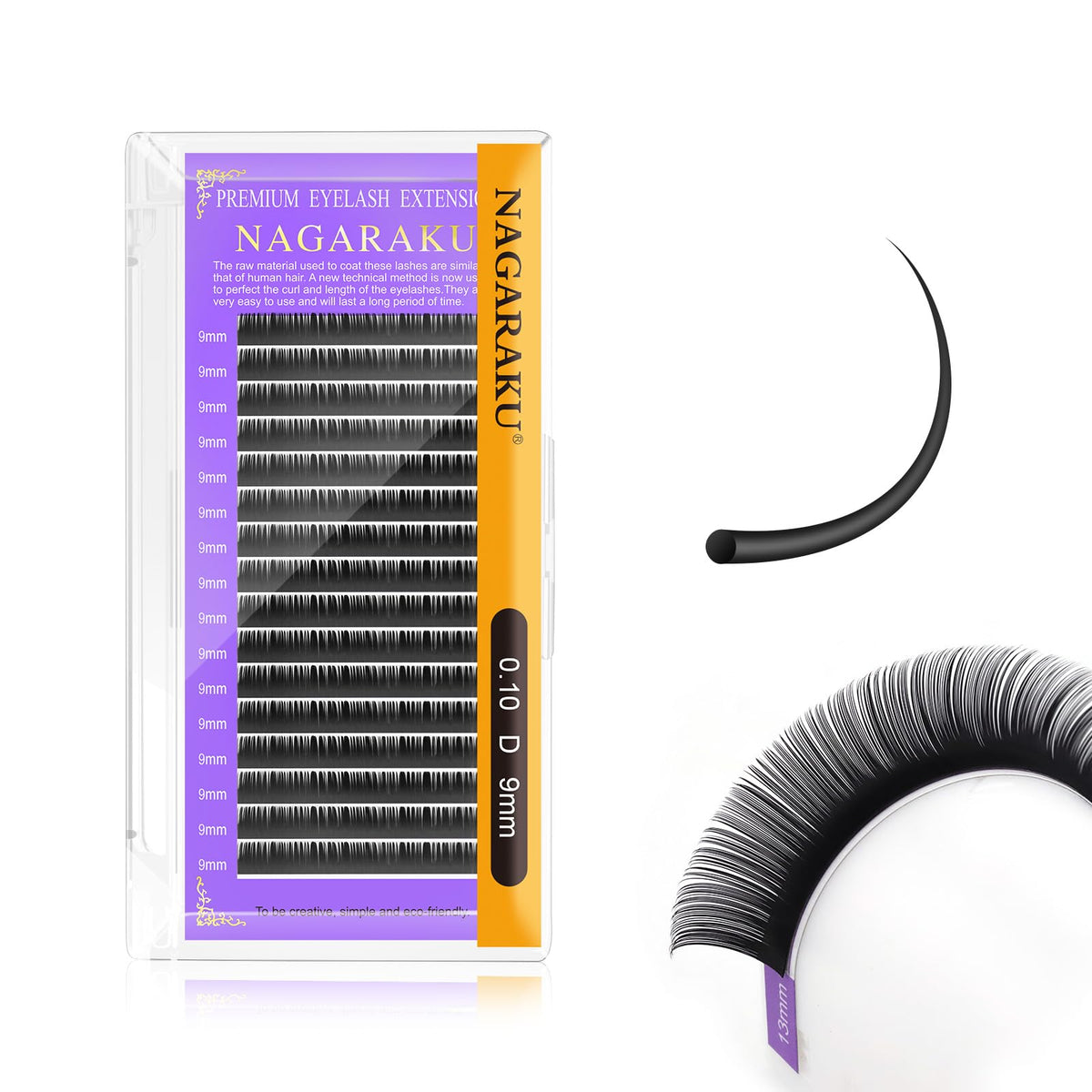 Nagaraku Eyelash Extensions 0.10 Mm D Curl 9Mm Premium Individual Classic Lashes Soft Natural Matte Black 16 Rows Professional B
