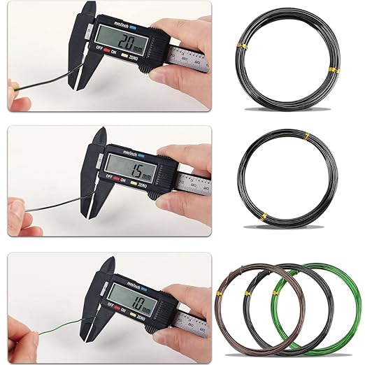 Sanlykate Bonsai Wire Tool Kit with Cutter, 5 Roll Tree Training Wires 164 Feet Total, 1.0mm, 1.5mm, 2.0mm Anodized Aluminum Wire Set, Hold Plant Branches Trunks (Black, Green, Brown)