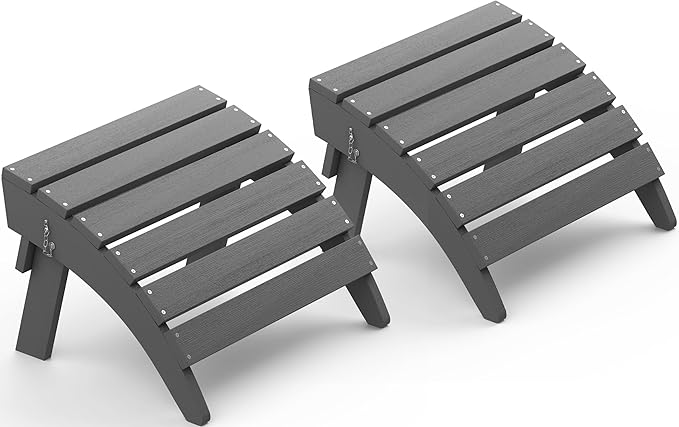 SERWALL Folding Adirondack Chair Footrest Set of 2, Adirondack Ottomans Without Assembly, Grey