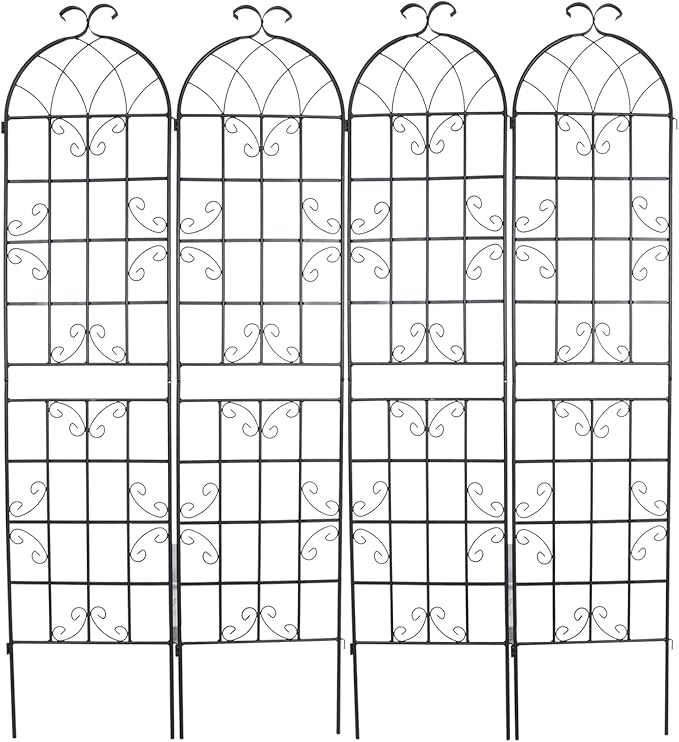 4 Pack Metal Garden Trellis 86.2x19.7inch for Climbing Plants,Rustproof Sturdy Black Steel Trellis Plants Support Outdoor for Outdoor Roses Vine Cucumbers Vegetables Flower Support