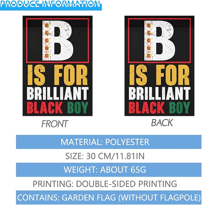 B Is For Brilliants Black Boy Kid Black Historys Month Garden Flags 12x18 Double Sided Novelty Garden Banner for Summer