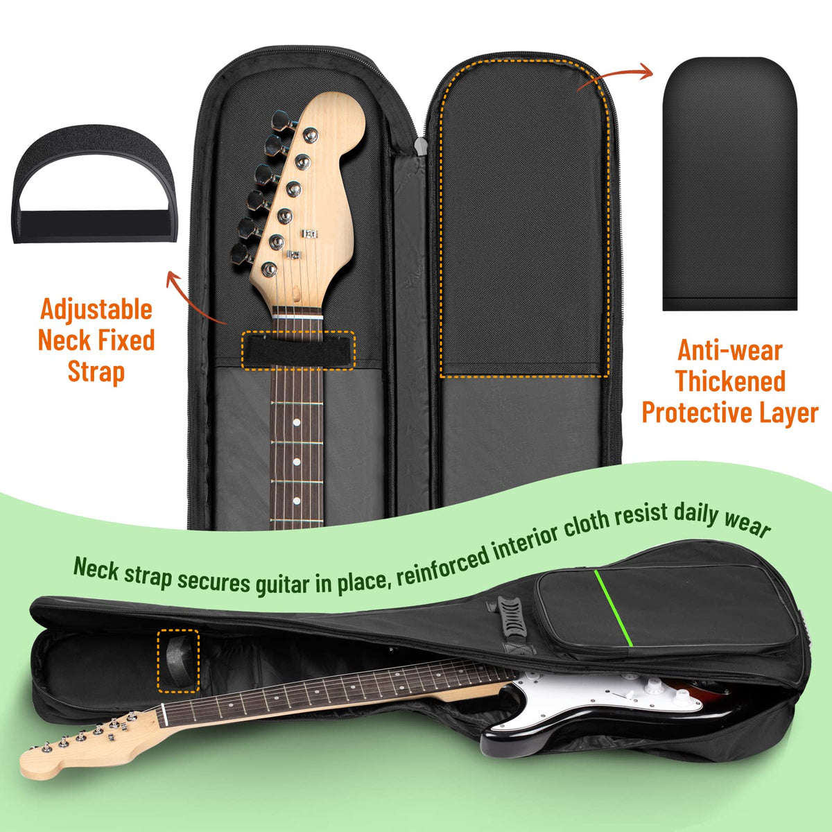 CAHAYA Electric Guitar Bag 0.3in Padded Gig Bag Case Soft Backpack Green