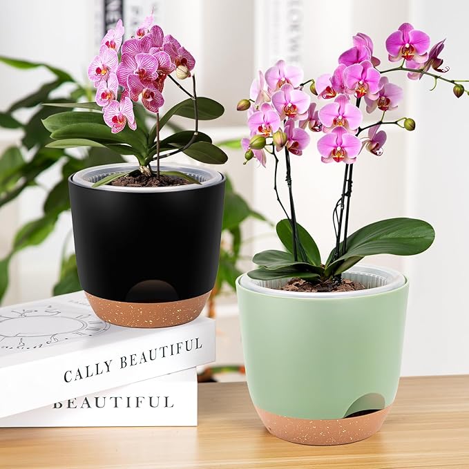 7.2 Inch Self Watering Orchid Pots for Indoor Plants,Macetas para Orqudeas,Flower Pots for Indoor Plants with Holes(Green)
