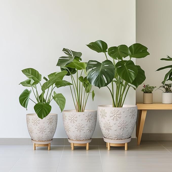 6.9 Inch Plant Pot with Drainage Hole and Saucer Ceramic Planter for Indoor Plant Flower Pot for Orchid Succulents Plants White