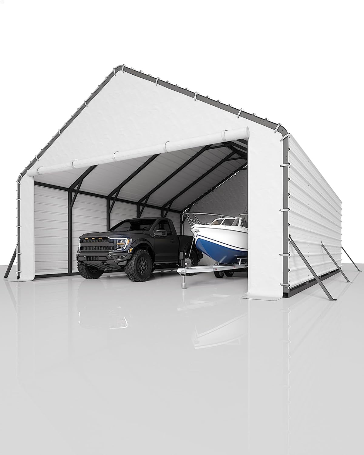 Roofing Panels for Metal Carport 20x25 FT, 20x20 FT, Heavy Duty Metal Carport Kits, 27 Ga. Galvanized Steel Ribbed Panels, 60.23'' x 19.68'', 16 Pcs, White