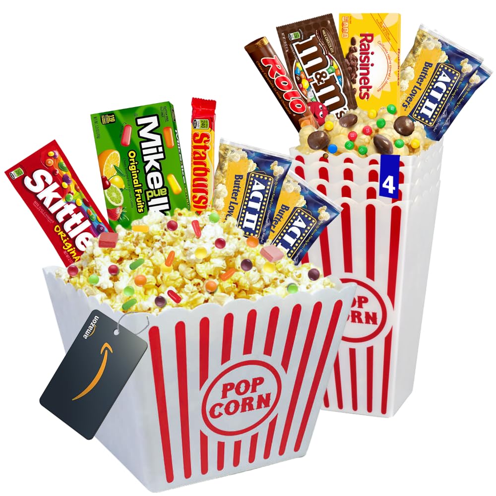 Movie Night Popcorn and Candy Gift Basket with 1 Movie Night Gift Card - Delicious Snacks and a Fun Movie Experience - Friendly Treats for the Whole
