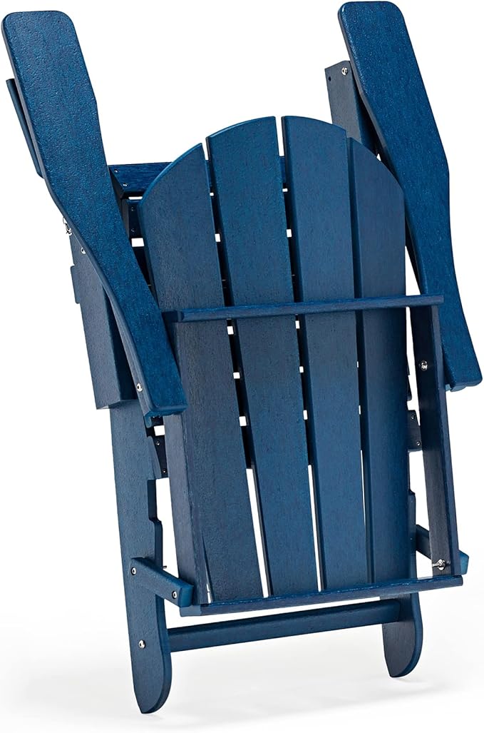 WO Home Furniture Adirondack Chairs Table Set of 3 PCS Outdoor Folding Chairs Side End Table Weather/UV Resistant for Lawn, Garden, Bon Fire, Balcony (Navy Blue)