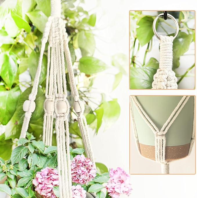 Belit 2 Pack Double Macrame Plant Hangers 2 Tier Hanging Planter Basket Decorative Flower Pot Holder Rope for Indoor Outdoor Home Decor 51 Inch